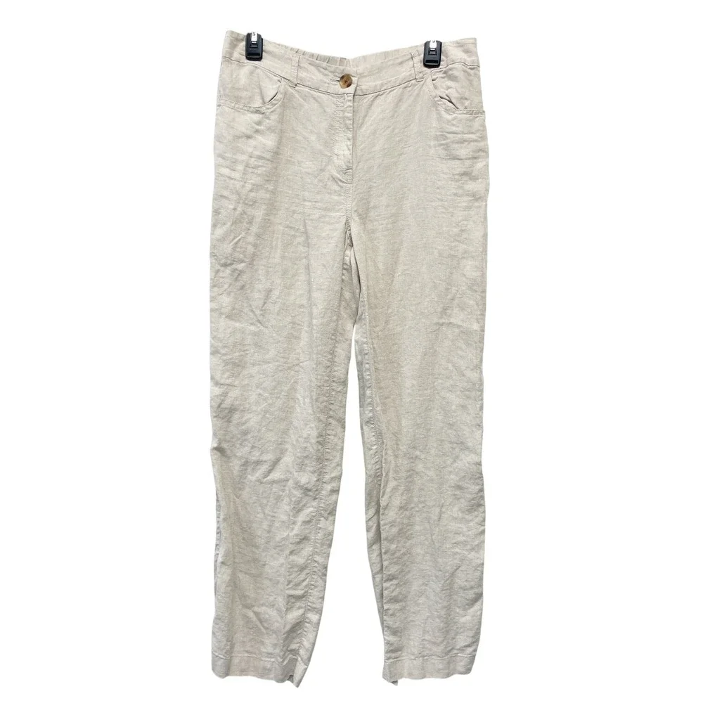 Chico's Women's Beige 100% Linen Straight Leg Pocket Pants Size 0, S